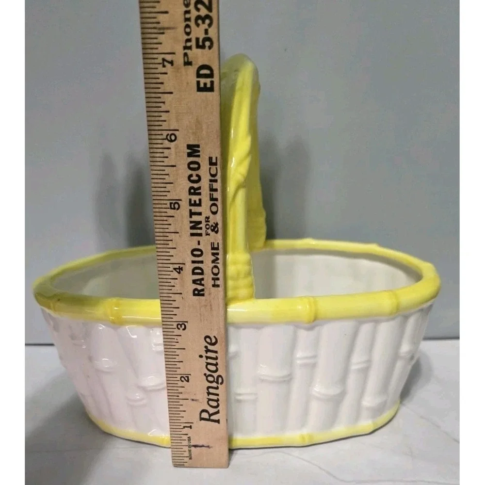 Vin Ltage Fitz And Floyd Ceramic Basket With Handle Yellow And White